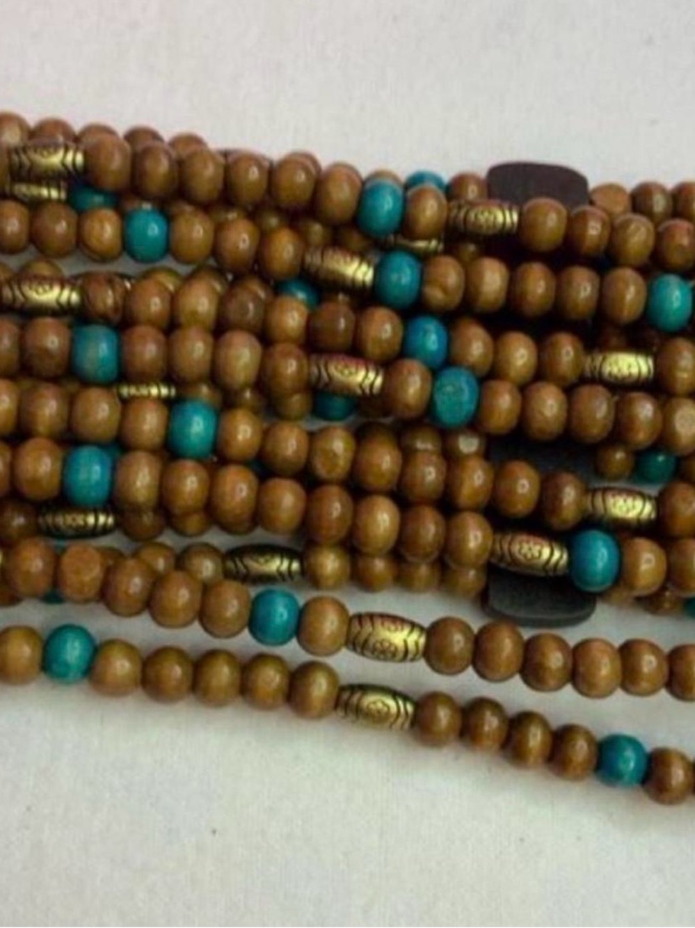 Wood Beaded Multi-Strand Stretch Belt  with Turquoise Accents - Picture 2 of 3